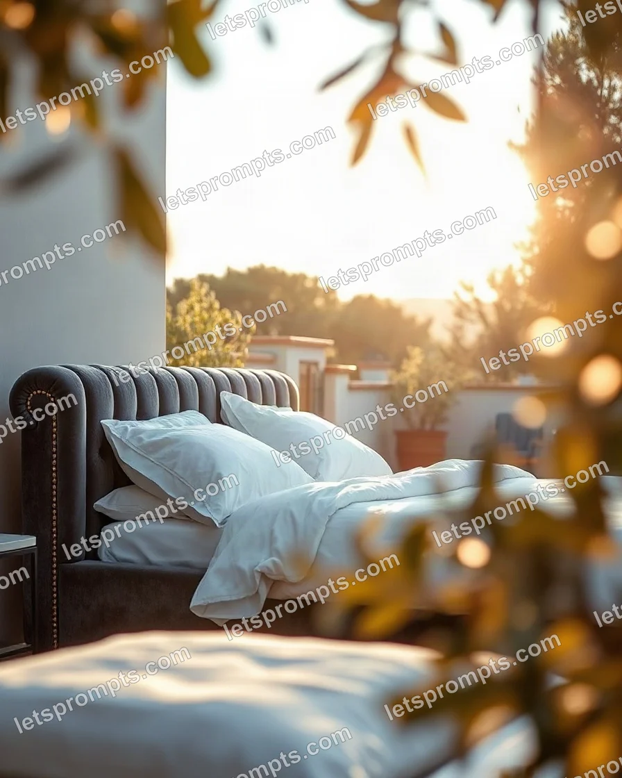 Garden Terrace Velvet Bed — AI image prompt sample