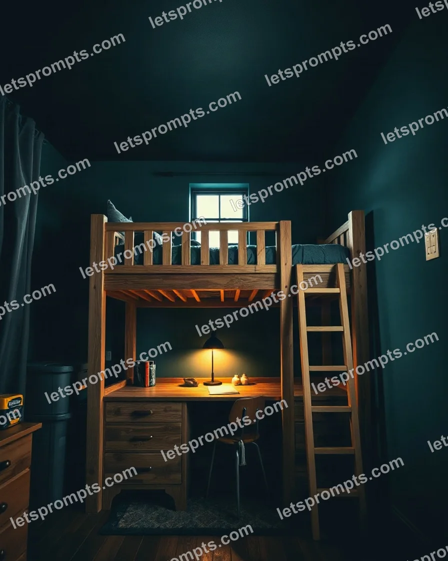 Dark Moody Bunk Loft Bed — AI image prompt sample