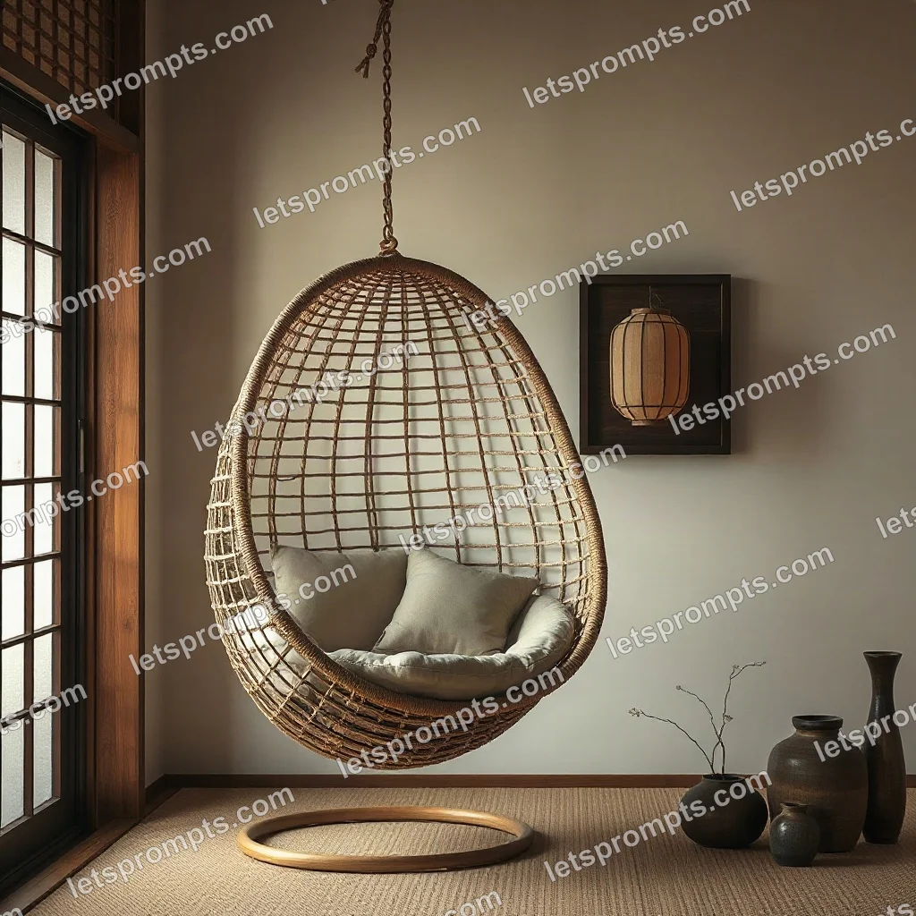Japandi Hanging Egg Chair — AI image prompt sample