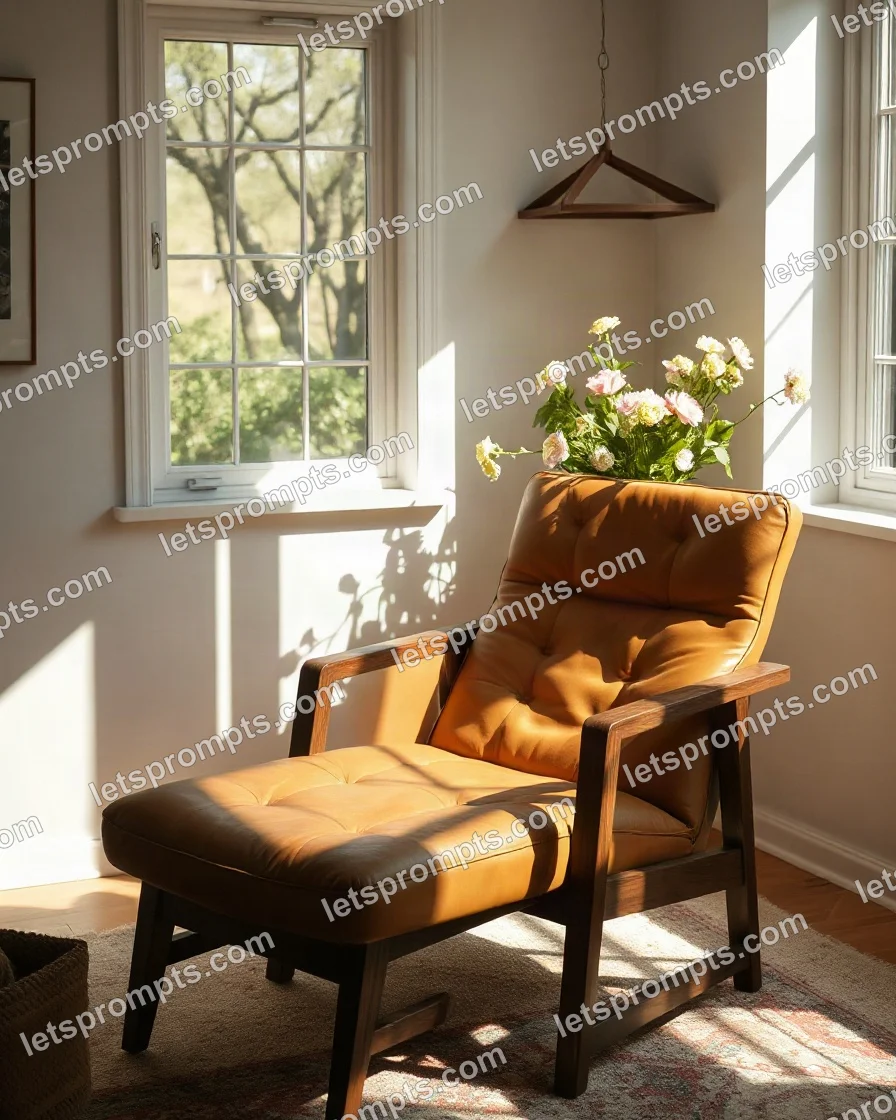 Sunlit Morning Leather Armchair — AI image prompt sample