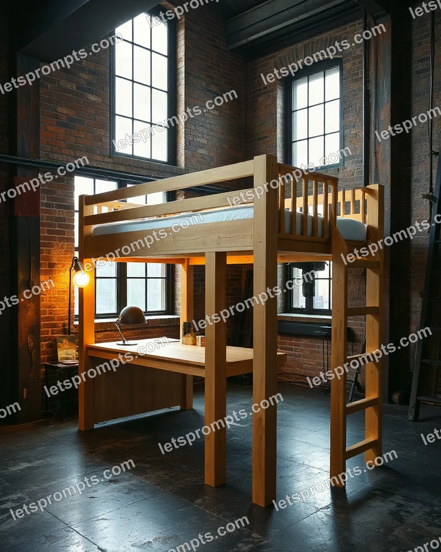 Industrial Loft Bunk Loft Bed — AI image prompt sample