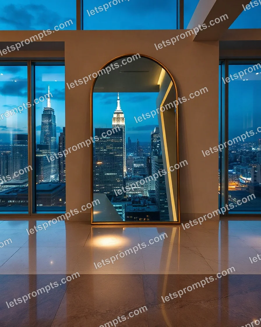 Luxury Penthouse Arched Mirror — AI image prompt sample