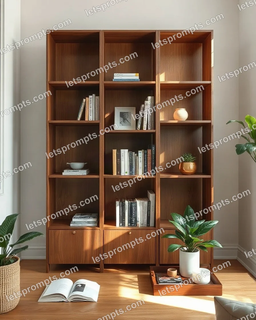Lifestyle Catalog Walnut Bookshelf — AI image prompt sample