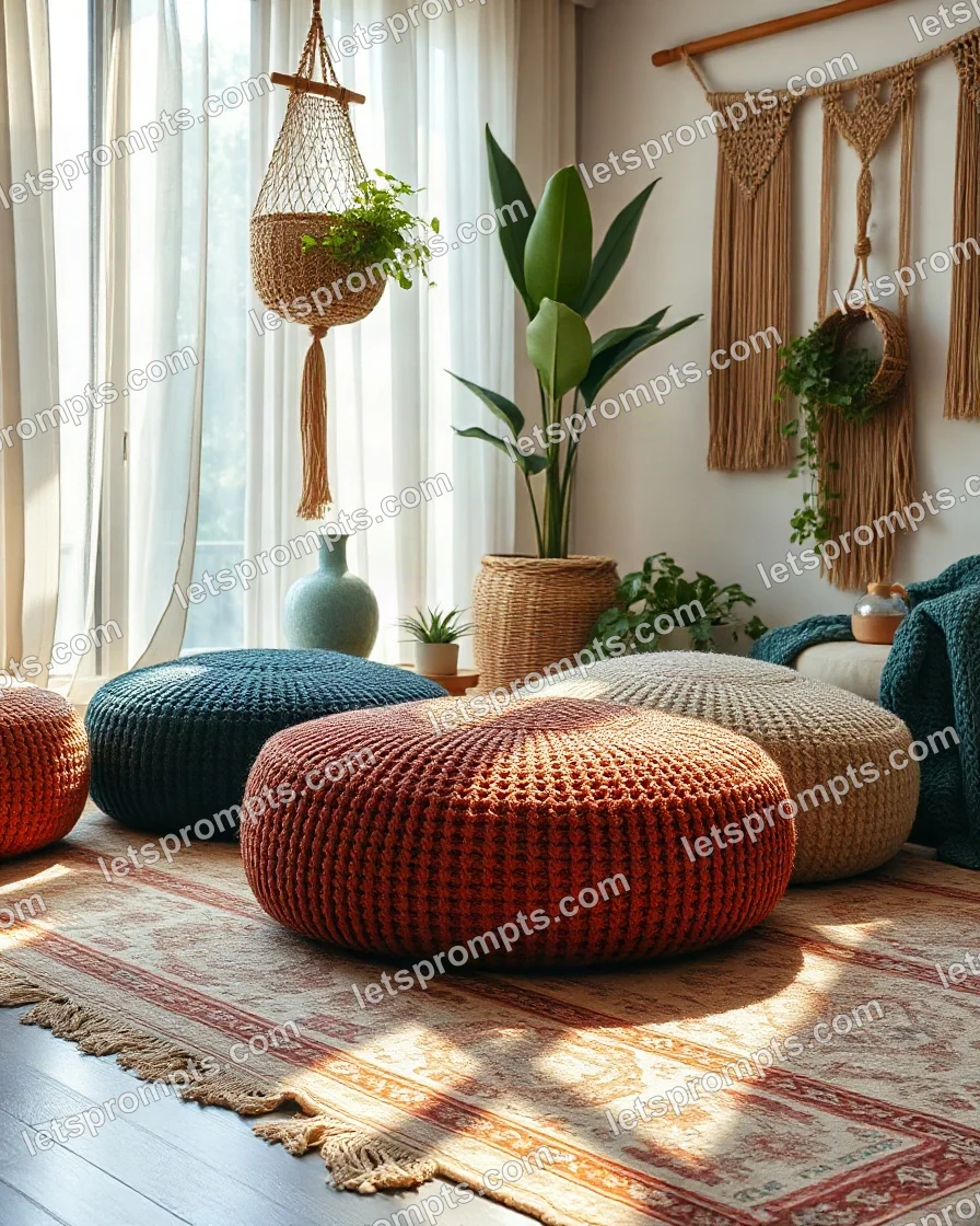 Bohemian Knitted Poufs — AI image prompt sample