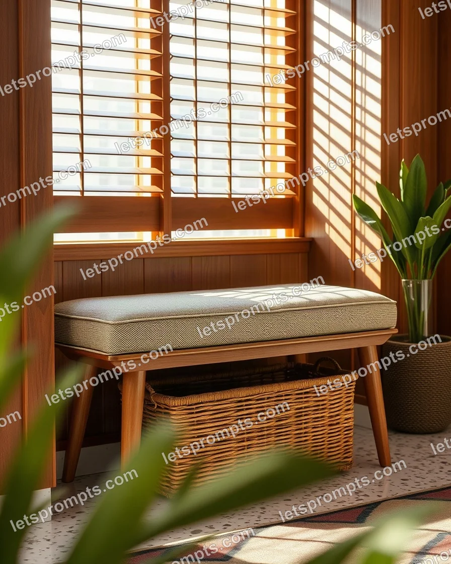 Mid-Century Entryway Bench — AI image prompt sample