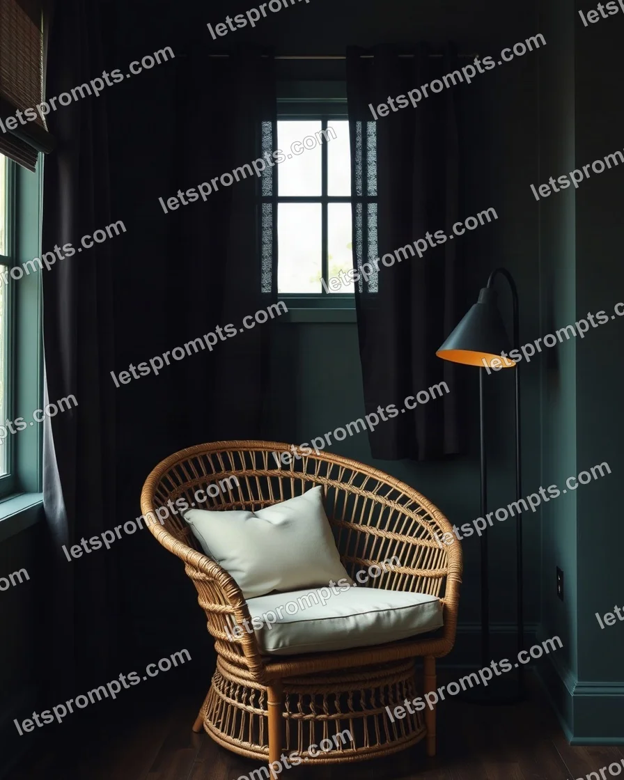 Dark Moody Rattan Chair — AI image prompt sample