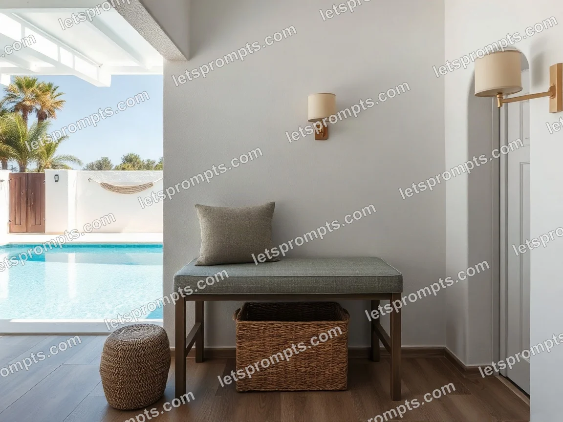 Poolside Villa Entryway Bench — AI image prompt sample