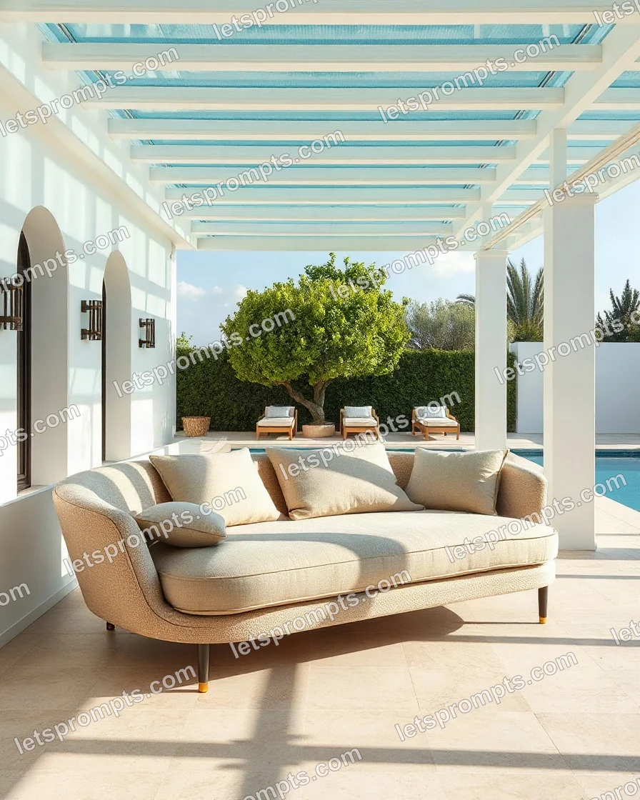 Poolside Villa Boucle Sofa — AI image prompt sample