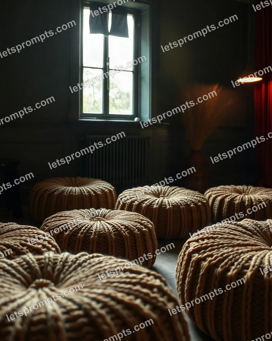 Dark Moody Knitted Poufs — AI image prompt sample