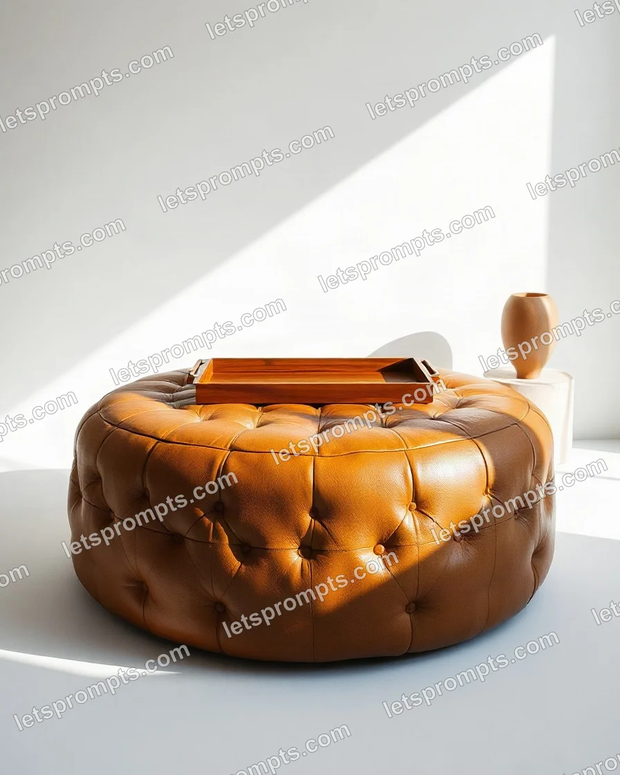 Minimal White Leather Ottoman — AI image prompt sample