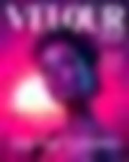 Copy-ready Midjourney v7 prompt for a neon retro fashion magazine cover (cover design). Retro-futurist neon gradient with a glowing sun and a perspective grid horizon, with lighting, materials, camera, angle and composition details for a 4:5 image.