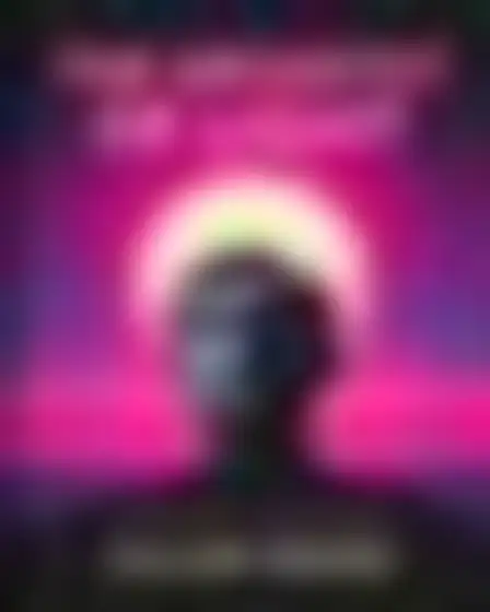 Copy-ready Flux 1.1 Pro prompt for a neon retro biography cover (typographic design). Retro-futurist neon gradient with a glowing sun and a perspective grid horizon, with lighting, materials, camera, angle and composition details for a 2:3 image.
