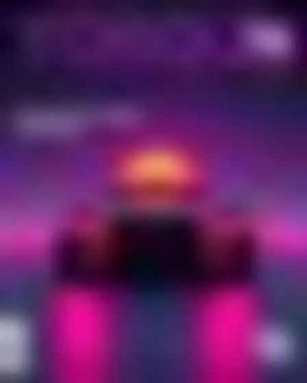 A professional print layout prompt: neon retro automotive magazine cover, retro-futurist neon gradient with a glowing sun and a perspective grid horizon. Optimised for Flux 1.1 Pro on a 2:3 canvas.