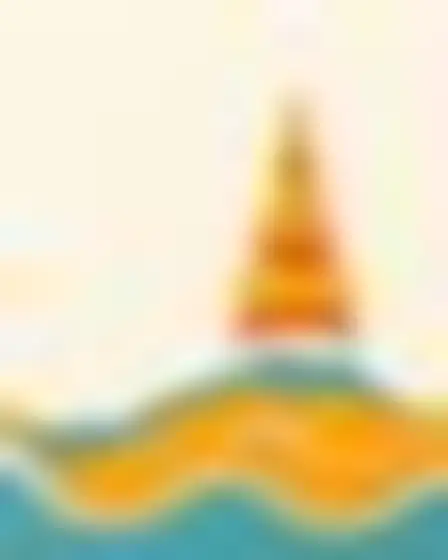 A professional editorial illustration prompt: boho totem shapes ocean waves, boho abstract of stacked ochre-mustard geometric totem shapes cut like paper on a pale textured cream background. Optimised for Flux 1.1 Pro on a 1:1 canvas.