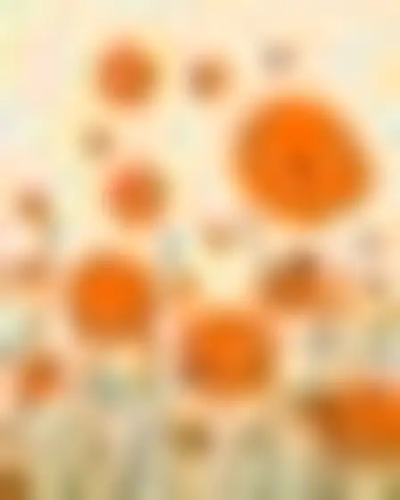 A professional fine art prompt: retro organic blobs wildflower meadow, flat retro pattern of smooth interlocking organic blob shapes in saturated orange on cream with crisp vector edges. Optimised for Imagen 4 on a 1:1 canvas.