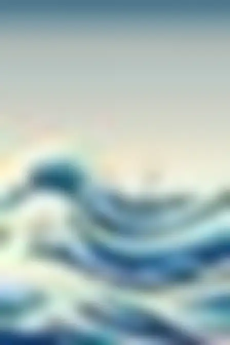Copy-ready Midjourney v7 prompt for a ukiyo-e ocean waves (fine art). Japanese ukiyo-e woodblock print with flat colour planes, confident outlines and fine wood-grain texture, with lighting, materials, camera, angle and composition details for a 2:3 image.
