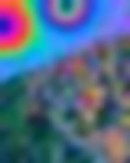 Digital Painting AI image prompt for a op-art psychedelic hillside village: psychedelic op-art of concentric rainbow rings, zebra stripes and optical wave patterns in vivid saturated colour. Written for GPT Image on a 4:5 canvas, with lighting, materials, lens, angle and composition direction included.