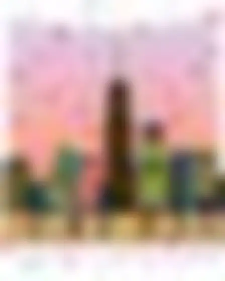 Digital Painting AI image prompt for a memphis doodle pattern city skyline: playful Memphis-style pattern of squiggles, dots, flowers and confetti shapes in bright pink, blue, green and orange on white. Written for Stable Diffusion XL on a 4:5 canvas, with lighting, materials, lens, angle and composition direction included.
