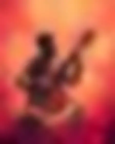Fine Art AI image prompt for a hazy colour field oud player: atmospheric colour-field painting of soft blurred bands of deep red, orange and rose with feathered glowing edges. Written for GPT Image on a 4:3 canvas, with lighting, materials, lens, angle and composition direction included.