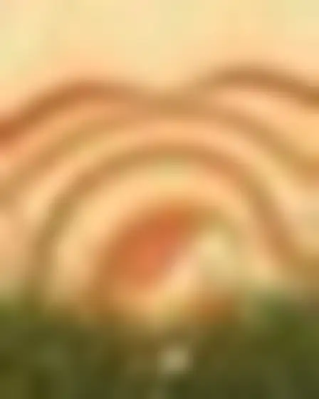 Copy-ready Midjourney v7 prompt for a woodgrain waves wildflower meadow (editorial illustration). Flowing 1970s wood-grain wave lines in rust, cream, sage and brown forming layered arches and ripples like inlaid veneer, with lighting, materials, camera, angle and composition details for a 4:5 image.