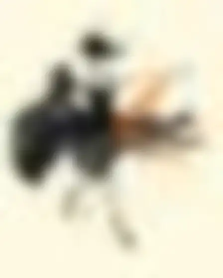 Editorial Illustration AI image prompt for a gestural ink brush dancer in motion: bold gestural black ink brushstrokes with dry-brush streaks and splatter plus one ochre-orange sweep on warm off-white textured paper. Written for GPT Image on a 4:3 canvas, with lighting, materials, lens, angle and composition direction included.