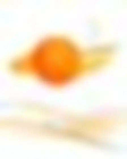 Digital Painting AI image prompt for a scribble brushstroke sun and moon: one big ochre-orange brushstroke combined with a loose black ink scribble line and splatter on white paper. Written for Imagen 4 on a 2:3 canvas, with lighting, materials, lens, angle and composition direction included.
