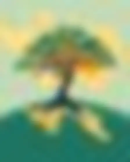 A professional fine art prompt: groovy swirls lone tree, groovy 1970s psychedelic pattern of layered liquid swirls in teal, mustard, orange and cream with rounded flat shapes. Optimised for Stable Diffusion XL on a 4:3 canvas.