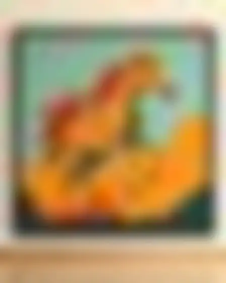 A professional conceptual art prompt: vintage gouache poster galloping horse, vintage travel-poster illustration in flat gouache with simplified stylised shapes in teal, orange, mustard and olive, and fine paper grain. Optimised for Flux 1.1 Pro on a 1:1 canvas.
