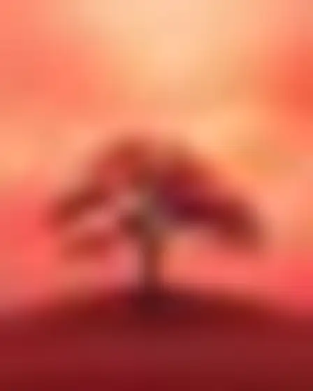 A professional digital painting prompt: hazy colour field lone tree, atmospheric colour-field painting of soft blurred bands of deep red, orange and rose with feathered glowing edges. Optimised for Imagen 4 on a 4:5 canvas.