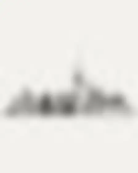 Digital Painting AI image prompt for a continuous line art city skyline: minimalist continuous single-line black pen drawing with overlapping contours and confident thin strokes on bright off-white. Written for GPT Image on a 4:5 canvas, with lighting, materials, lens, angle and composition direction included.