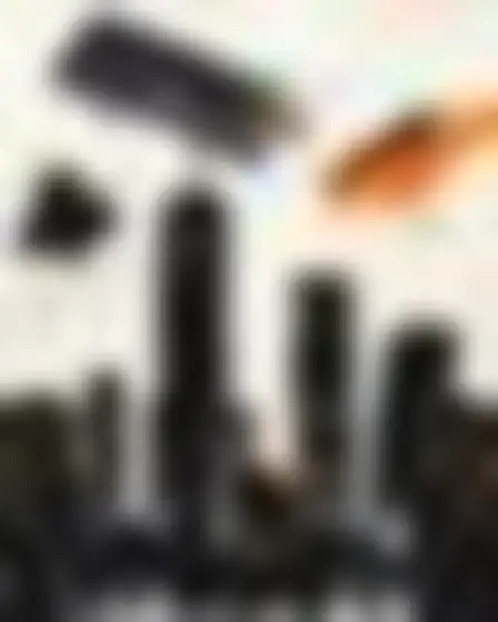 Editorial Illustration AI image prompt for a gestural ink brush city skyline: bold gestural black ink brushstrokes with dry-brush streaks and splatter plus one ochre-orange sweep on warm off-white textured paper. Written for Imagen 4 on a 2:3 canvas, with lighting, materials, lens, angle and composition direction included.