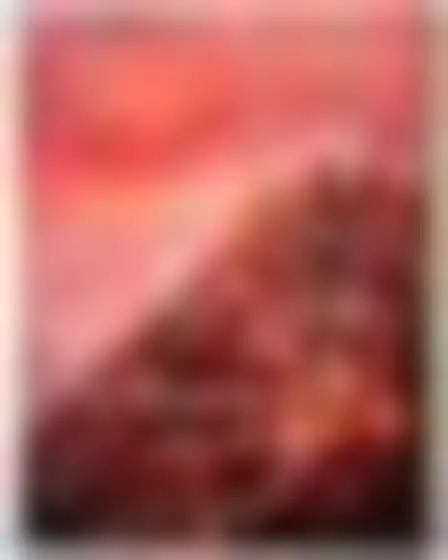 Copy-ready Stable Diffusion XL prompt for a hazy colour field hillside village (fine art). Atmospheric colour-field painting of soft blurred bands of deep red, orange and rose with feathered glowing edges, with lighting, materials, camera, angle and composition details for a 4:3 image.