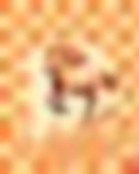 A professional digital painting prompt: retro organic blobs galloping horse, flat retro pattern of smooth interlocking organic blob shapes in saturated orange on cream with crisp vector edges. Optimised for Imagen 4 on a 4:3 canvas.