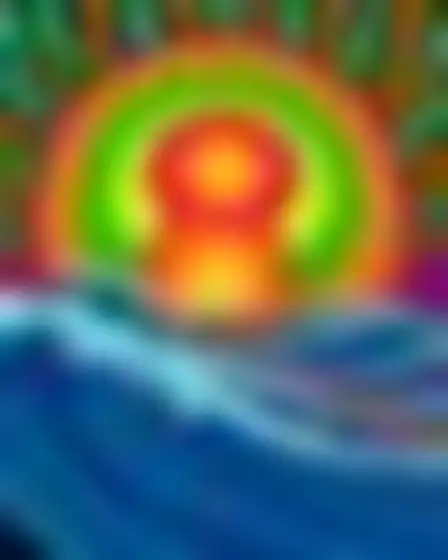 Fine Art AI image prompt for a op-art psychedelic ocean waves: psychedelic op-art of concentric rainbow rings, zebra stripes and optical wave patterns in vivid saturated colour. Written for GPT Image on a 2:3 canvas, with lighting, materials, lens, angle and composition direction included.