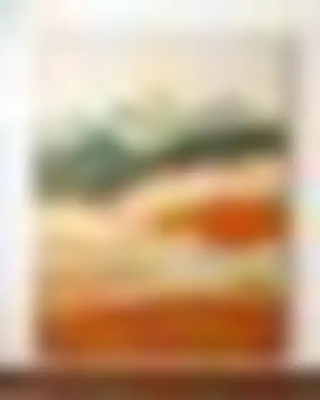 A professional digital painting prompt: earthy textured abstract mountain range, earthy abstract painting on thick plaster-textured canvas with knife-scraped layers of sage green, cream, rust and ochre, subtle cracks and soft drips. Optimised for Stable Diffusion XL on a 2:3 canvas.