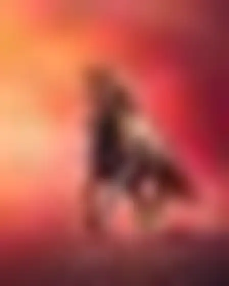 A professional digital painting prompt: hazy colour field galloping horse, atmospheric colour-field painting of soft blurred bands of deep red, orange and rose with feathered glowing edges. Optimised for Imagen 4 on a 4:5 canvas.