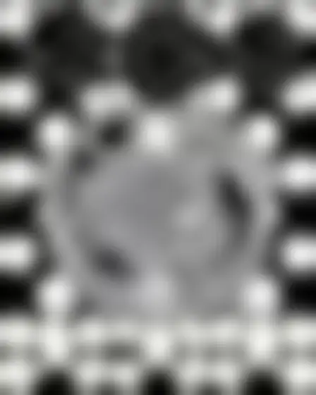 Copy-ready GPT Image prompt for a quarter-circle tile pattern koi pond (digital painting). Monochrome black on off-white repeating tile pattern of interlocking quarter circles and half circles in a tight grid, with lighting, materials, camera, angle and composition details for a 4:3 image.
