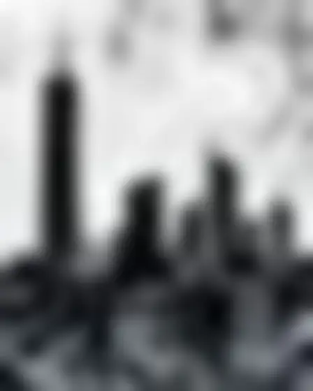 Copy-ready GPT Image prompt for a monochrome fluid ink city skyline (conceptual art). Black and white fluid ink art with marbled ripples, smoky gradients and soft liquid swirls, with lighting, materials, camera, angle and composition details for a 1:1 image.