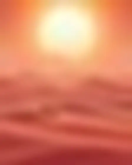 Fine Art AI image prompt for a hazy colour field desert dunes: atmospheric colour-field painting of soft blurred bands of deep red, orange and rose with feathered glowing edges. Written for Flux 1.1 Pro on a 4:5 canvas, with lighting, materials, lens, angle and composition direction included.