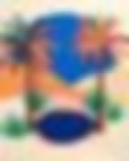 A professional conceptual art prompt: cut-paper collage palm oasis, bold cut-paper collage with large flat expressive shapes in cobalt, orange, pink and green with thin outlines. Optimised for Flux 1.1 Pro on a 4:5 canvas.