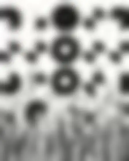 Copy-ready Midjourney v7 prompt for a quarter-circle tile pattern wildflower meadow (editorial illustration). Monochrome black on off-white repeating tile pattern of interlocking quarter circles and half circles in a tight grid, with lighting, materials, camera, angle and composition details for a 4:5 image.