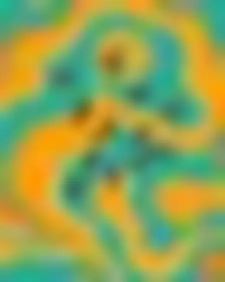 A professional fine art prompt: groovy swirls birds in flight, groovy 1970s psychedelic pattern of layered liquid swirls in teal, mustard, orange and cream with rounded flat shapes. Optimised for Flux 1.1 Pro on a 4:3 canvas.