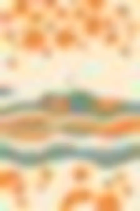A professional digital painting prompt: retro organic blobs ocean waves, flat retro pattern of smooth interlocking organic blob shapes in saturated orange on cream with crisp vector edges. Optimised for Midjourney v7 on a 2:3 canvas.