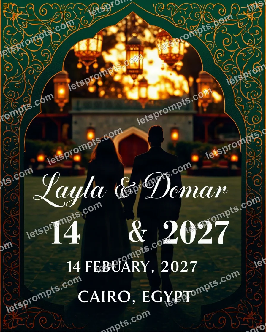 Arabesque Emerald and Gold Save the Date — AI image prompt sample