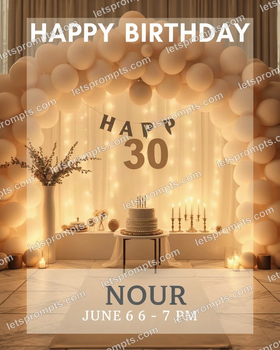 A professional graphic design prompt: minimalist modern birthday party, clean minimalist layout in warm white and charcoal with thin sans-serif capitals, one fine-line botanical and generous empty space. Optimised for Ideogram 2 on a 2:3 canvas.